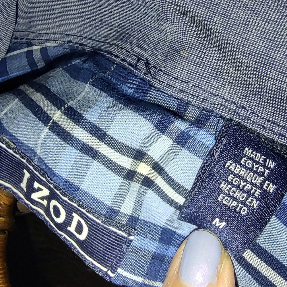 Izod M Cotton Durham Poplin Button Down L/S Shirt In Blue Revival Plaid NWT Read - Picture 5 of 10